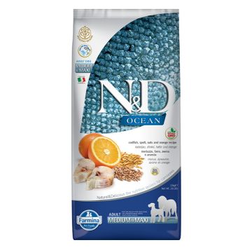 N&D Ocean Dog Adult Medium-Maxi με Θαλασσινά & Πορτοκάλι 12kg